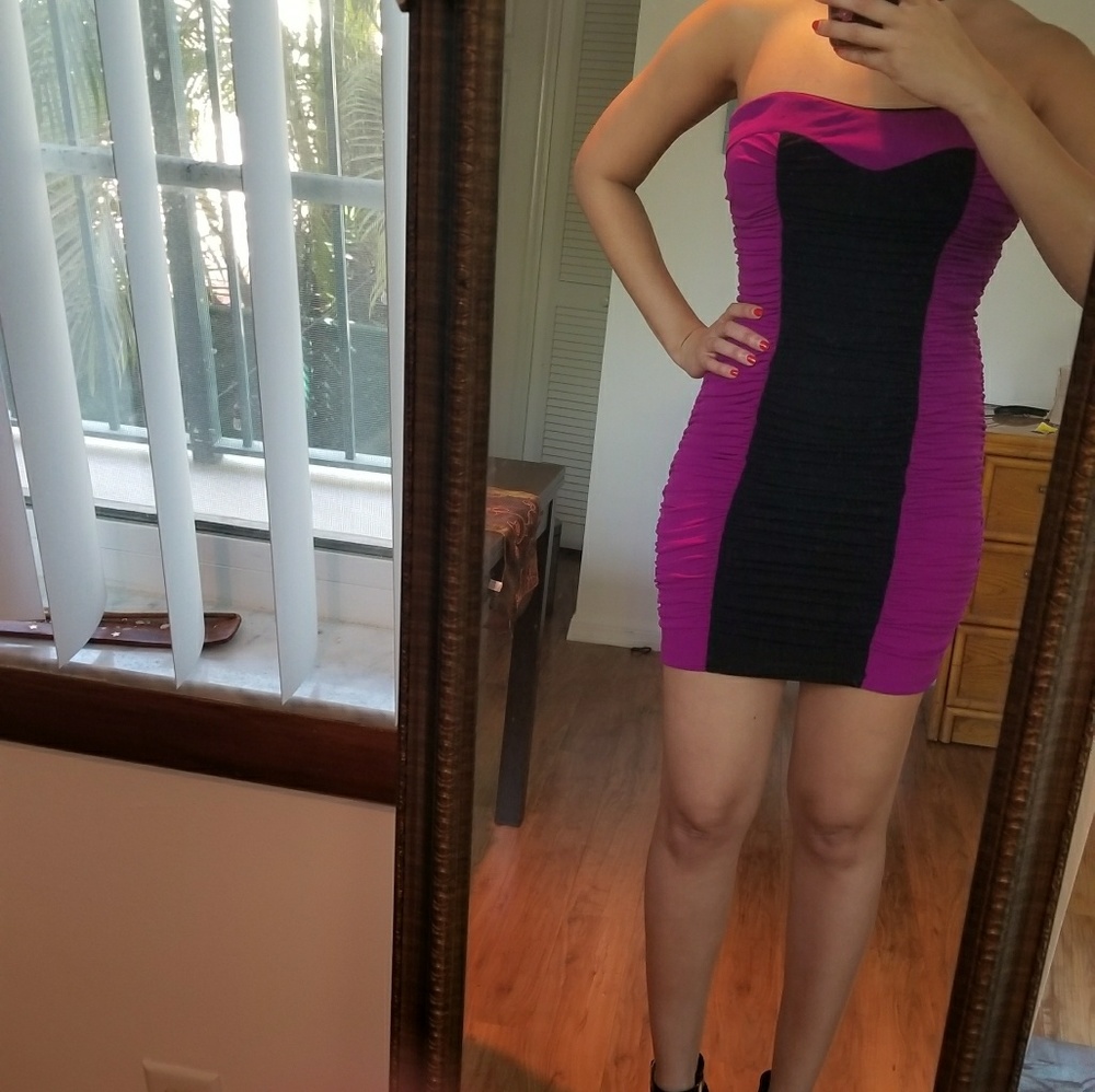 Strapless black and purple dress